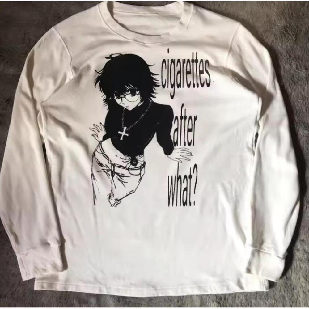 White Anime Character Graphic Long Sleeve Tee